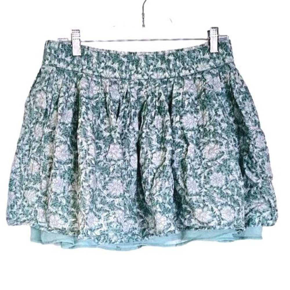 American Eagle Pull Up Ruffle Pleated Mini Skirt size Large‎ Floral Green